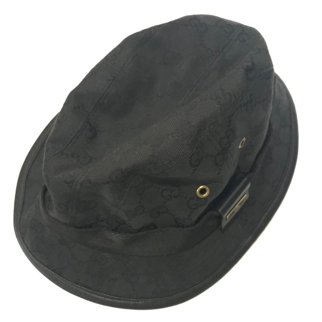 GUCCI グッチ GGキャンバス 黒 ゴールド金具 Lサイズ ハット 帽子