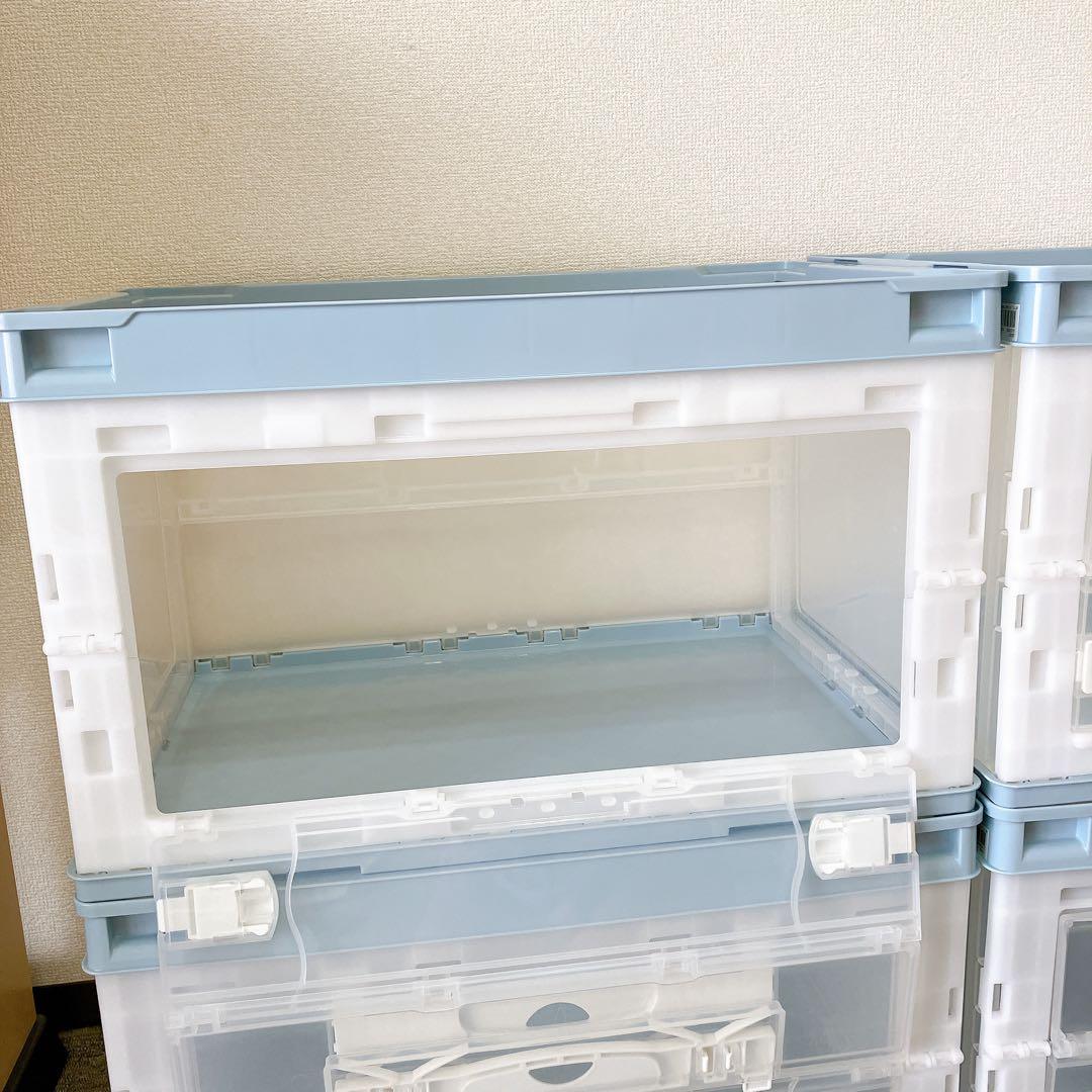 リス　折りたたみコンテナ4点セット　フロントオープン　ライトブルー　収納ボックス