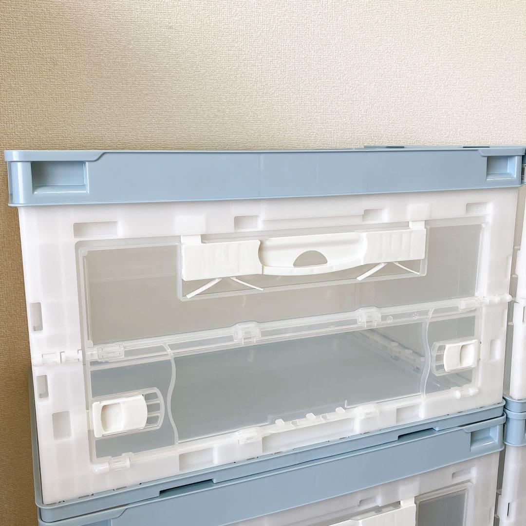 リス　折りたたみコンテナ4点セット　フロントオープン　ライトブルー　収納ボックス