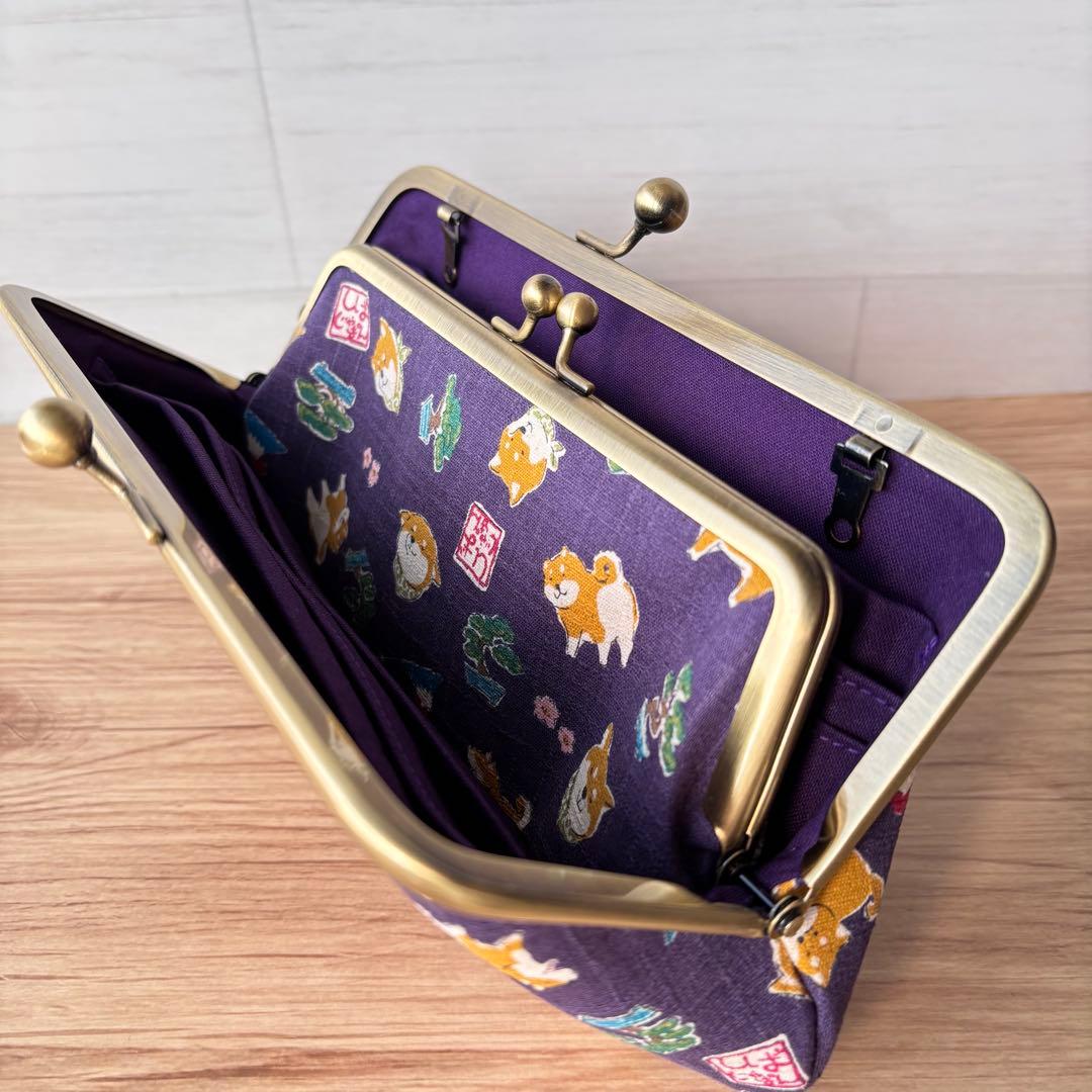 和風 柴犬柄 がま口長財布｜癒し系デザイン・カード収納たっぷり・ハンドメイド