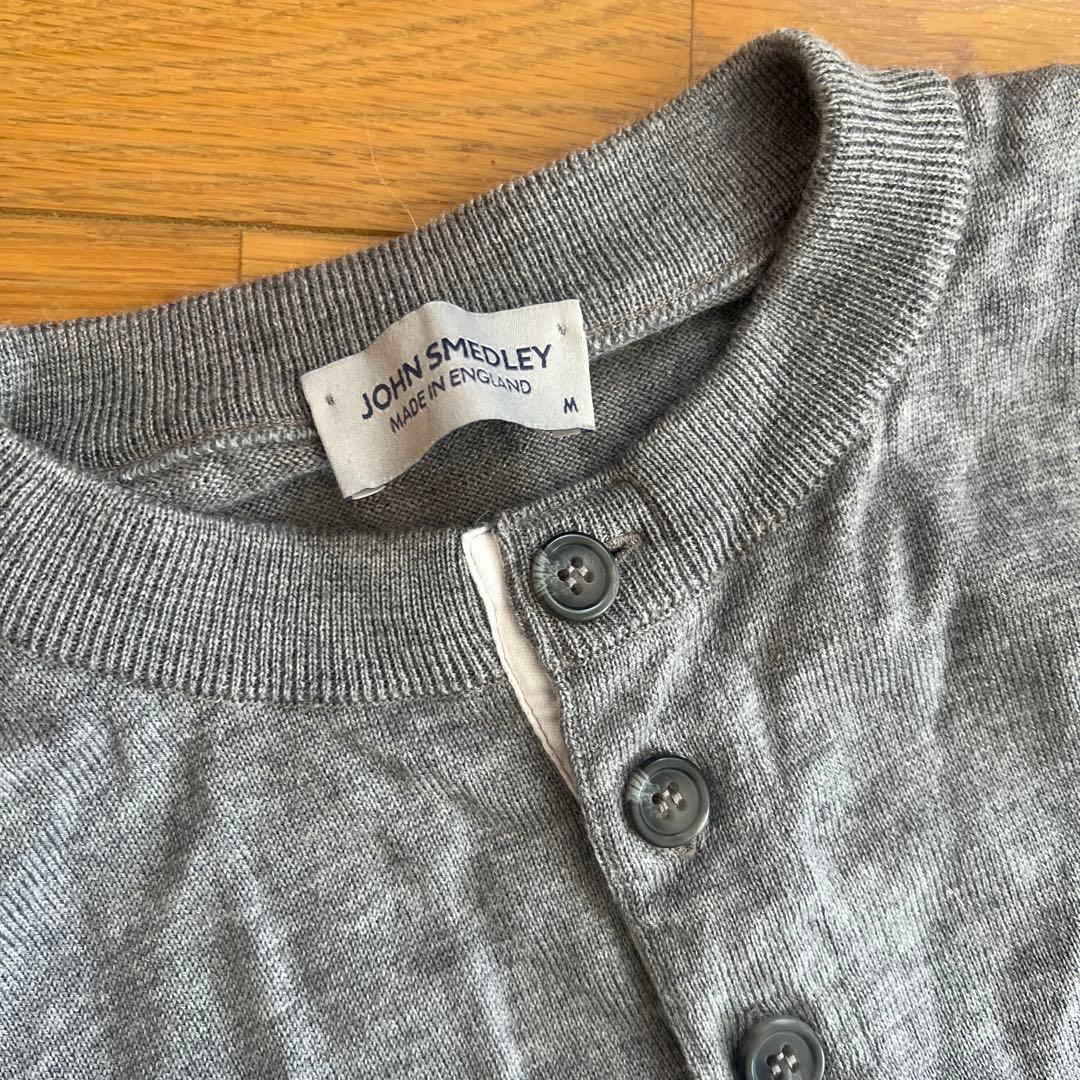 JOHN SMEDLEY グレー ニット ヘンリーネック プルオーバー