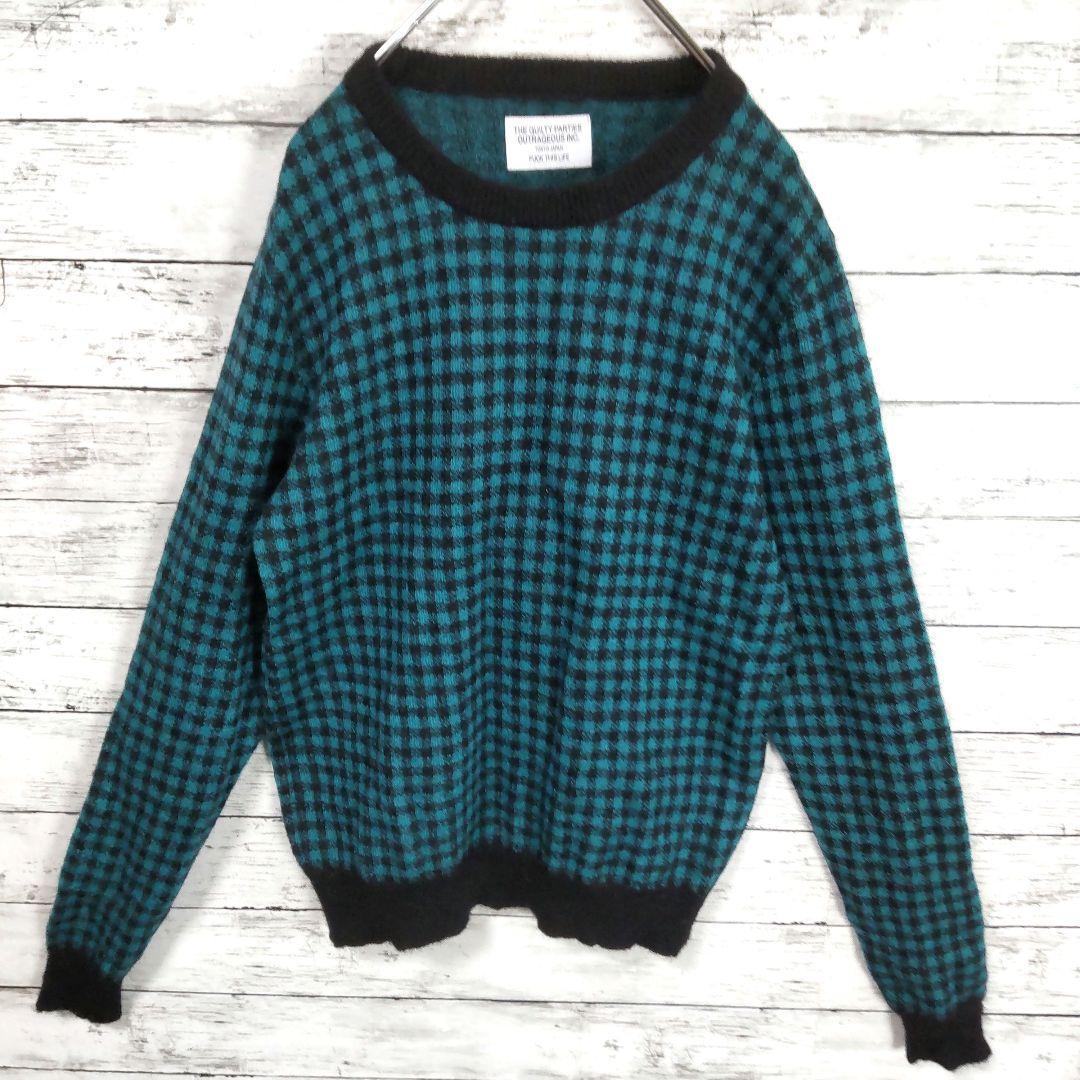 【モヘヤ】ワコマリア♧チェックニット　ウール　日本製　ルード　M 良カラー　美品