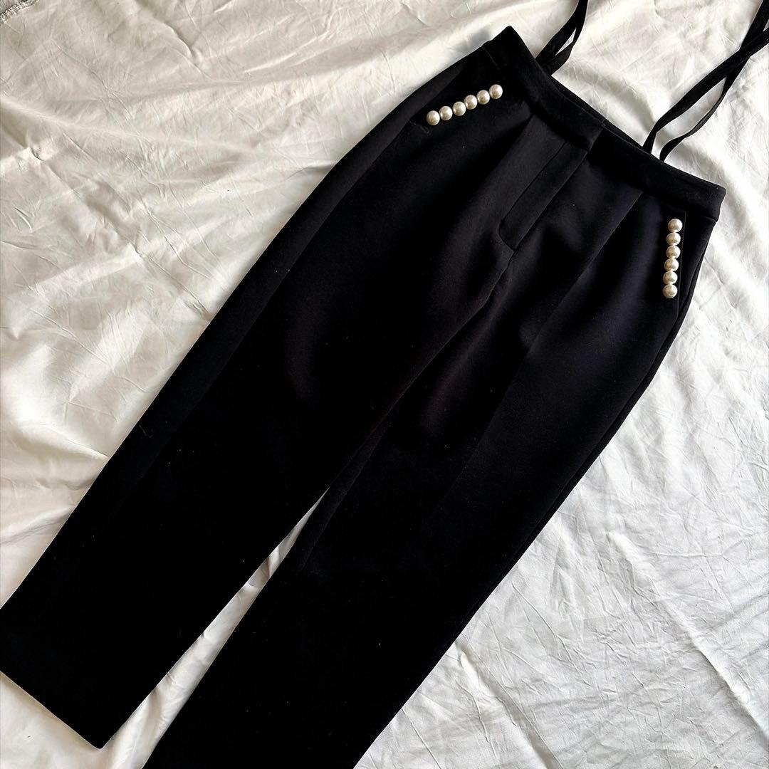 美品　sheller 2way パール　サスペンダー　テーパードパンツ　シェリエ