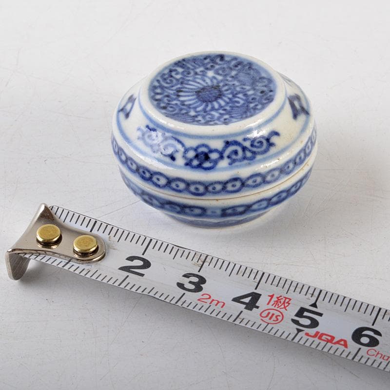 中国　新渡　染付　花文　小さな香合　N　6479