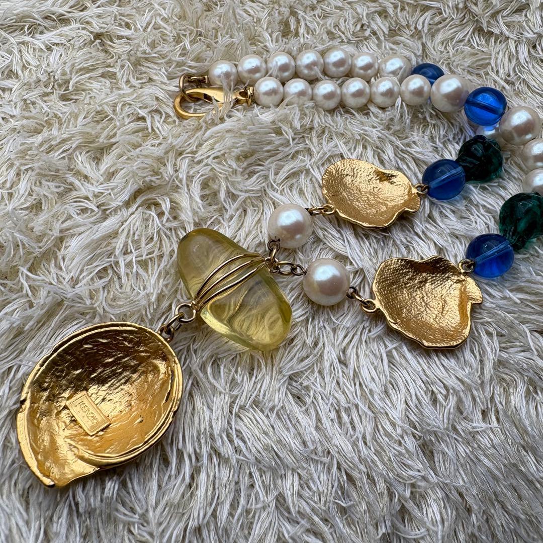 KENZO ケンゾー　シェル　カラーストーン　フェイクパール　ネックレス