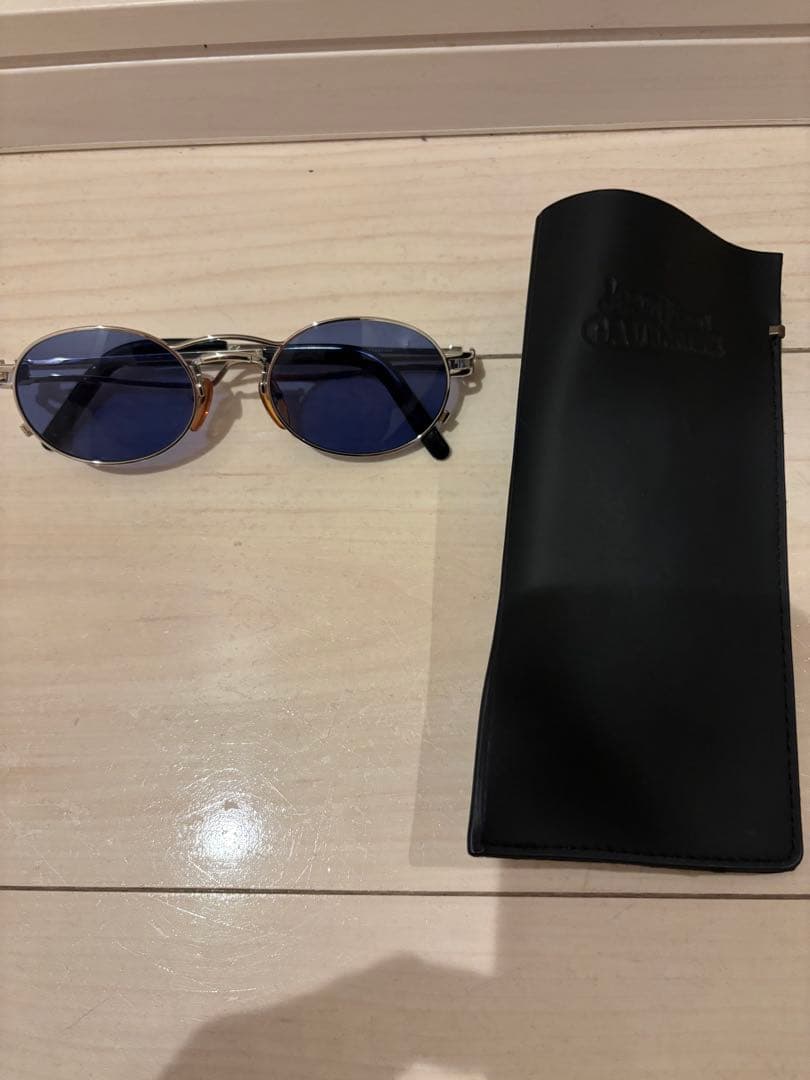 シルバーオーバル型ブルーレンズサングラスジャンポールゴルチェ56-3173