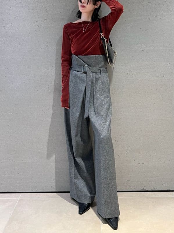 ☆人気完売☆フレイアイディー／アシメデコルテフロッキーチュールトップスRED新品