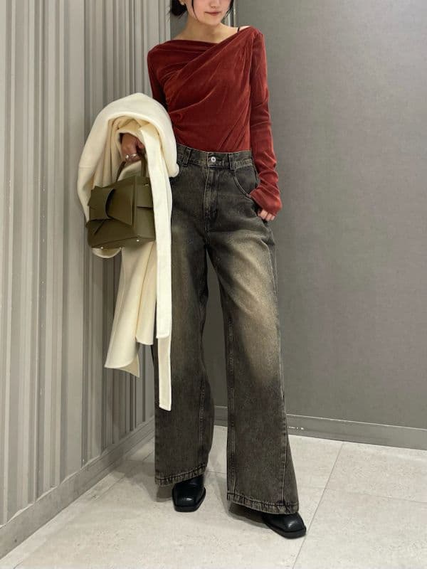 ☆人気完売☆フレイアイディー／アシメデコルテフロッキーチュールトップスRED新品