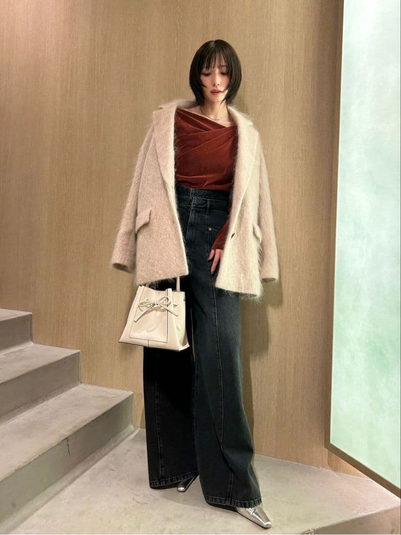 ☆人気完売☆フレイアイディー／アシメデコルテフロッキーチュールトップスRED新品