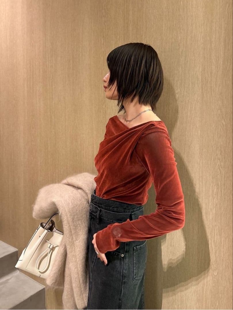 ☆人気完売☆フレイアイディー／アシメデコルテフロッキーチュールトップスRED新品