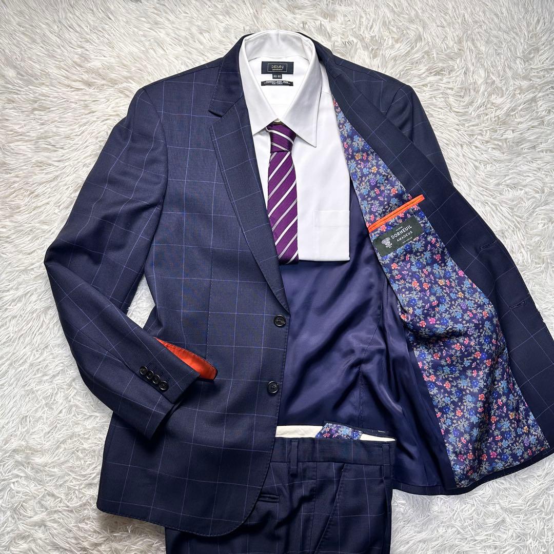 未使用級 現行 ポールスミス ドーメル 格子柄 花柄 総裏 セットアップ L2