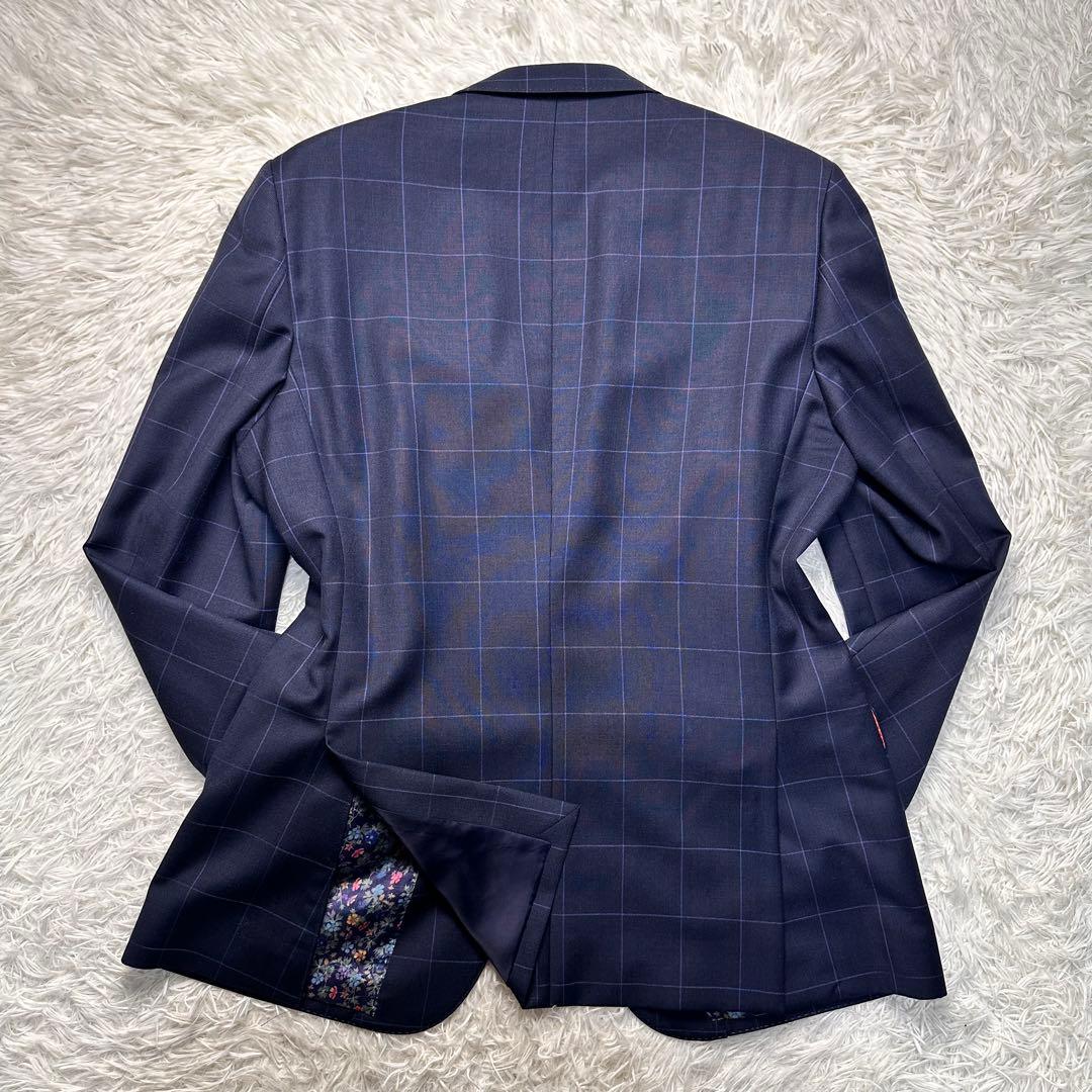未使用級 現行 ポールスミス ドーメル 格子柄 花柄 総裏 セットアップ L2