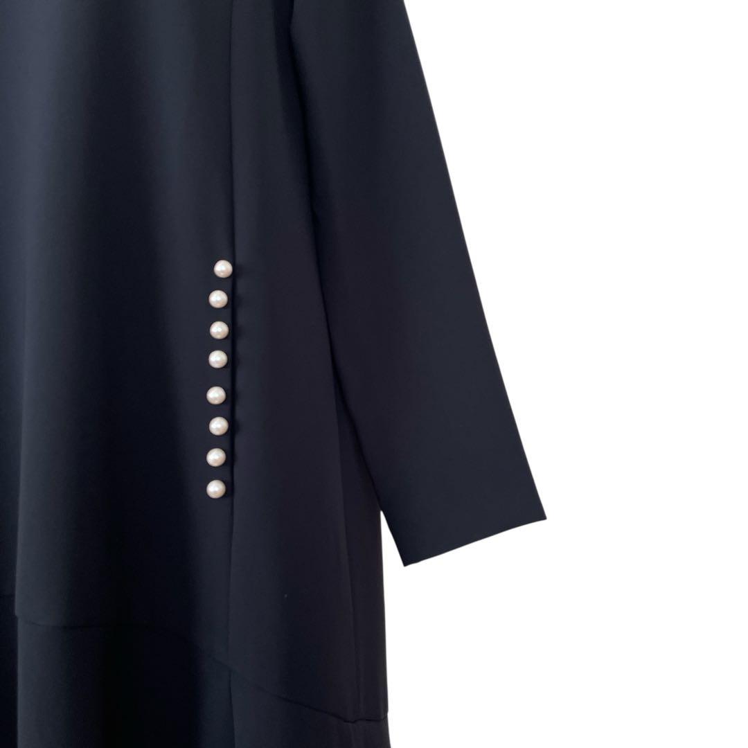 組曲 WEB限定コンフォータブルドレープ ワンピースAライン 紺 パール M