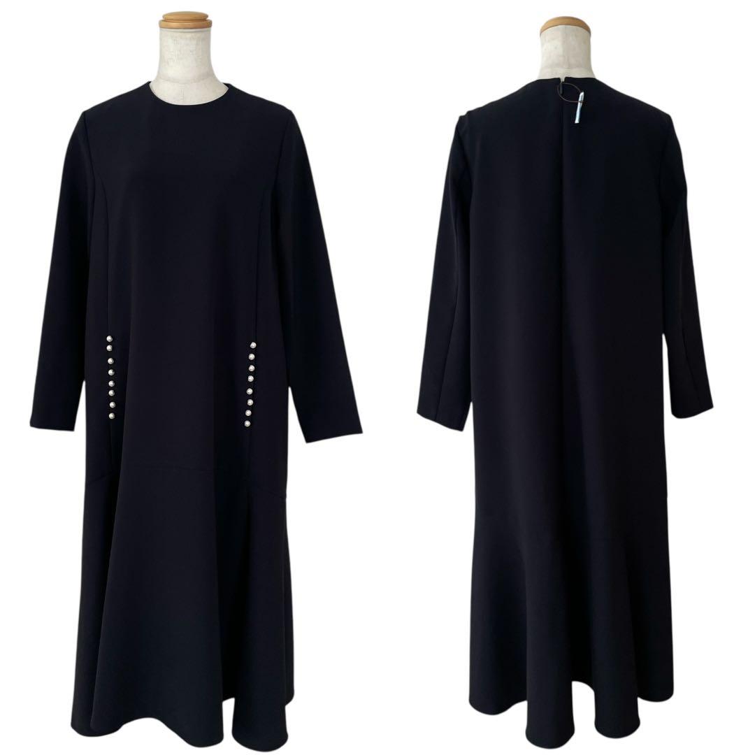 組曲 WEB限定コンフォータブルドレープ ワンピースAライン 紺 パール M