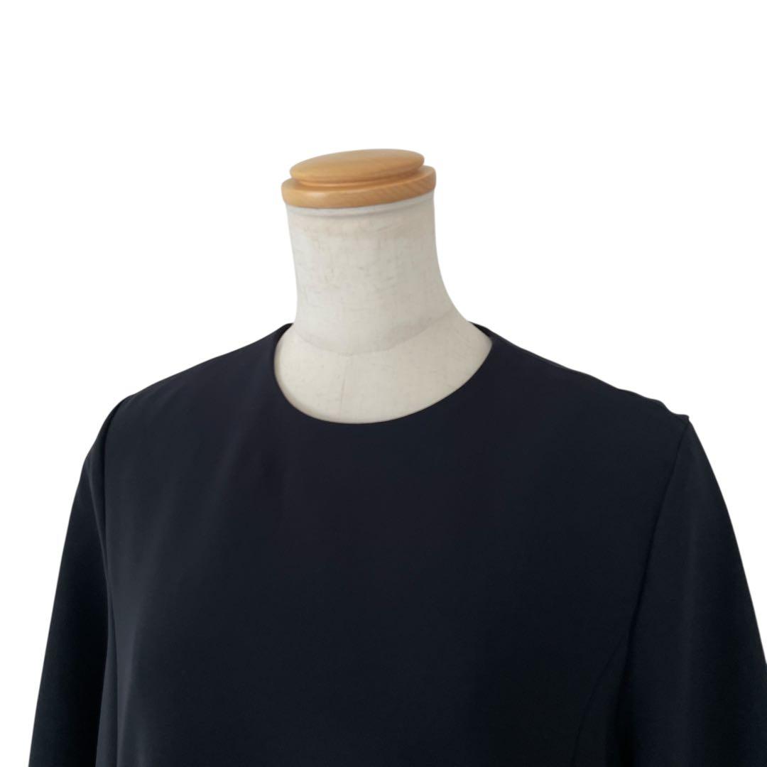 組曲 WEB限定コンフォータブルドレープ ワンピースAライン 紺 パール M