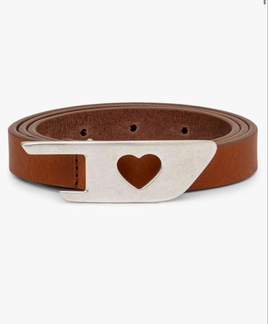 【美品】DIESEL 牛革 ハートバックルベルト 80㎝ ブラウン