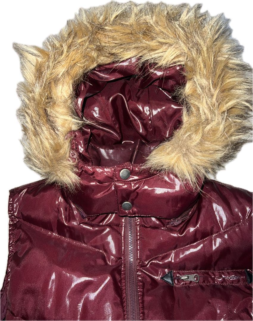 00s fur wine red down vest archive 平成 光沢