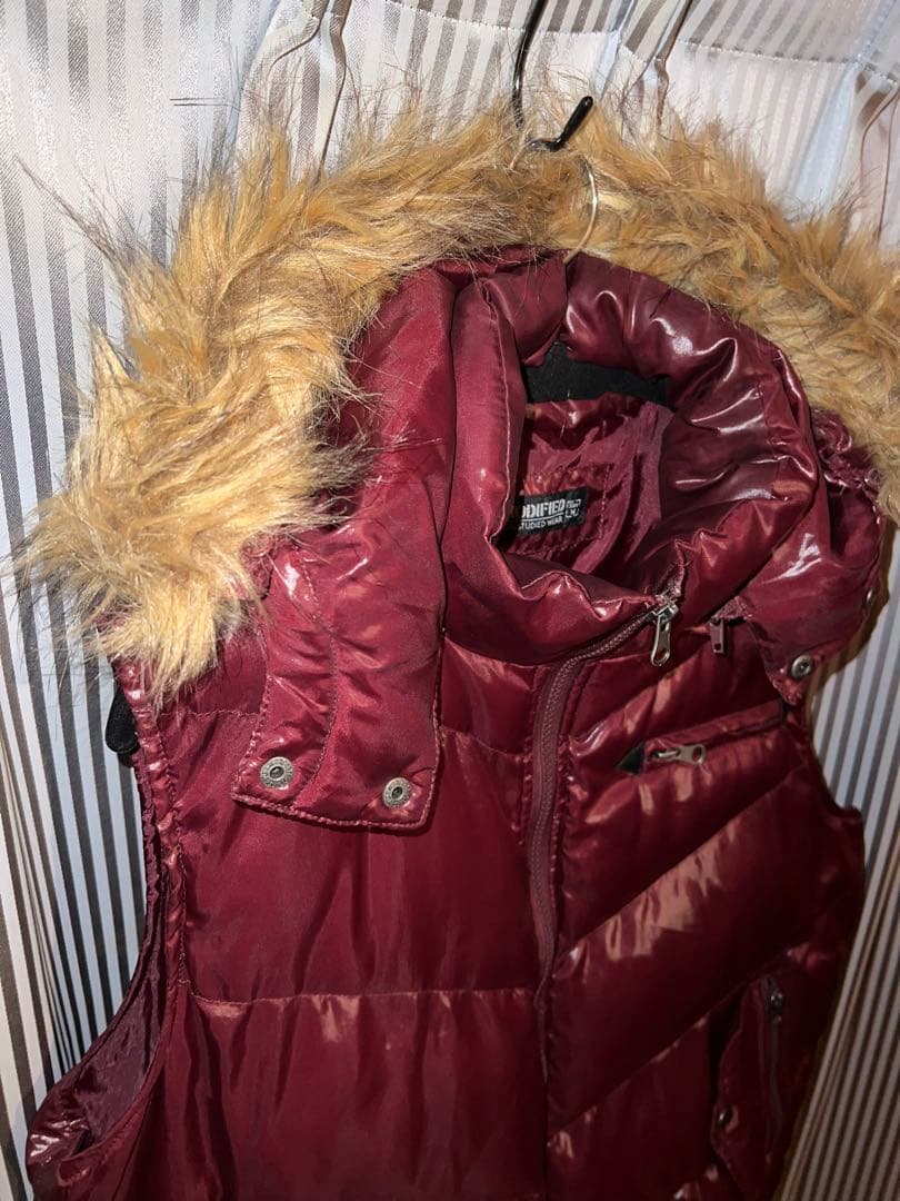 00s fur wine red down vest archive 平成 光沢
