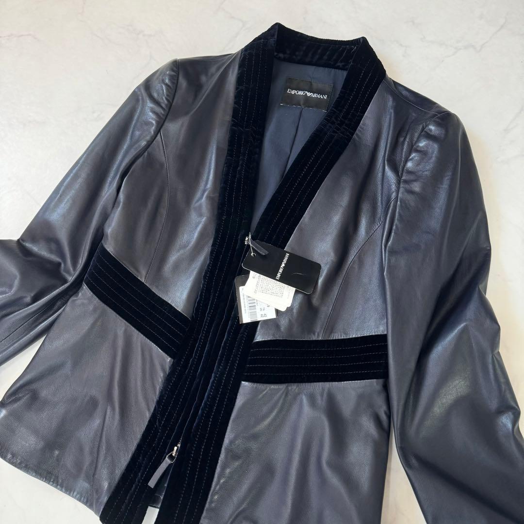 未使用タグ付き エンポリオアルマーニ テーラードジャケット ラムレザー 42
