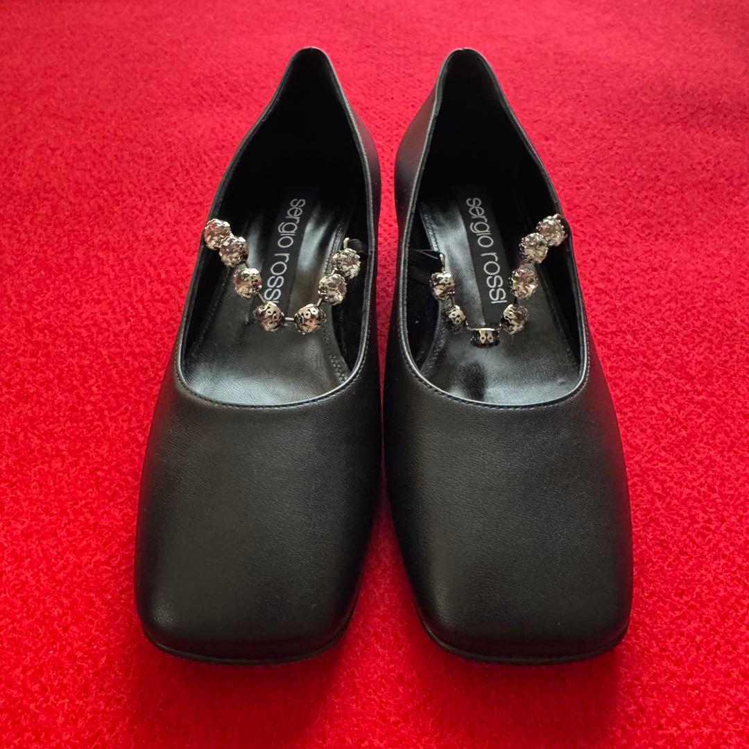 未使用品　sergio rossi ビジュー付きフラット 37 黒 クリスマス