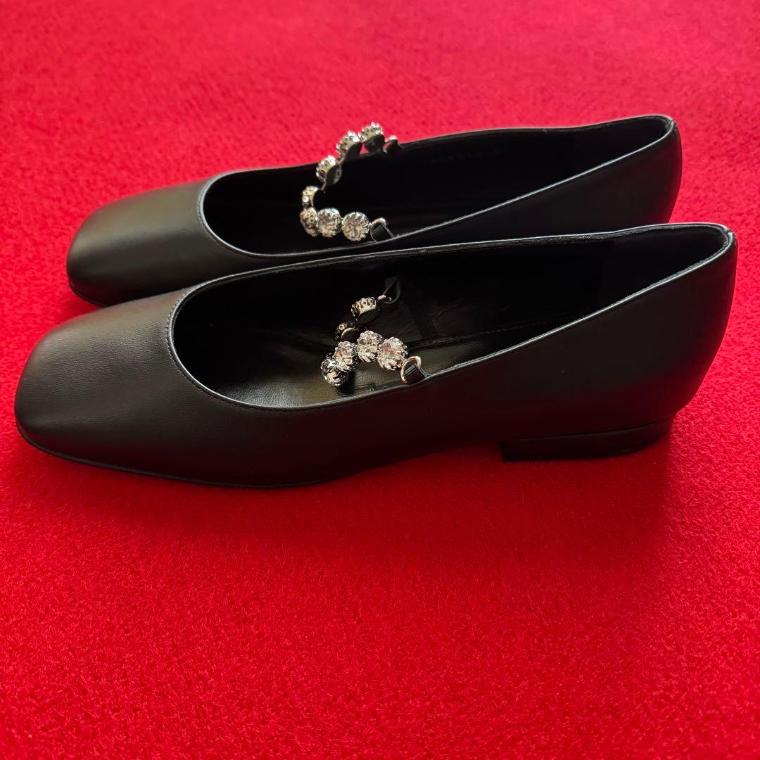 未使用品　sergio rossi ビジュー付きフラット 37 黒 クリスマス