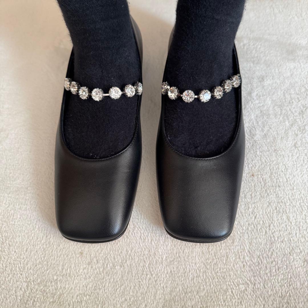 未使用品　sergio rossi ビジュー付きフラット 37 黒 クリスマス