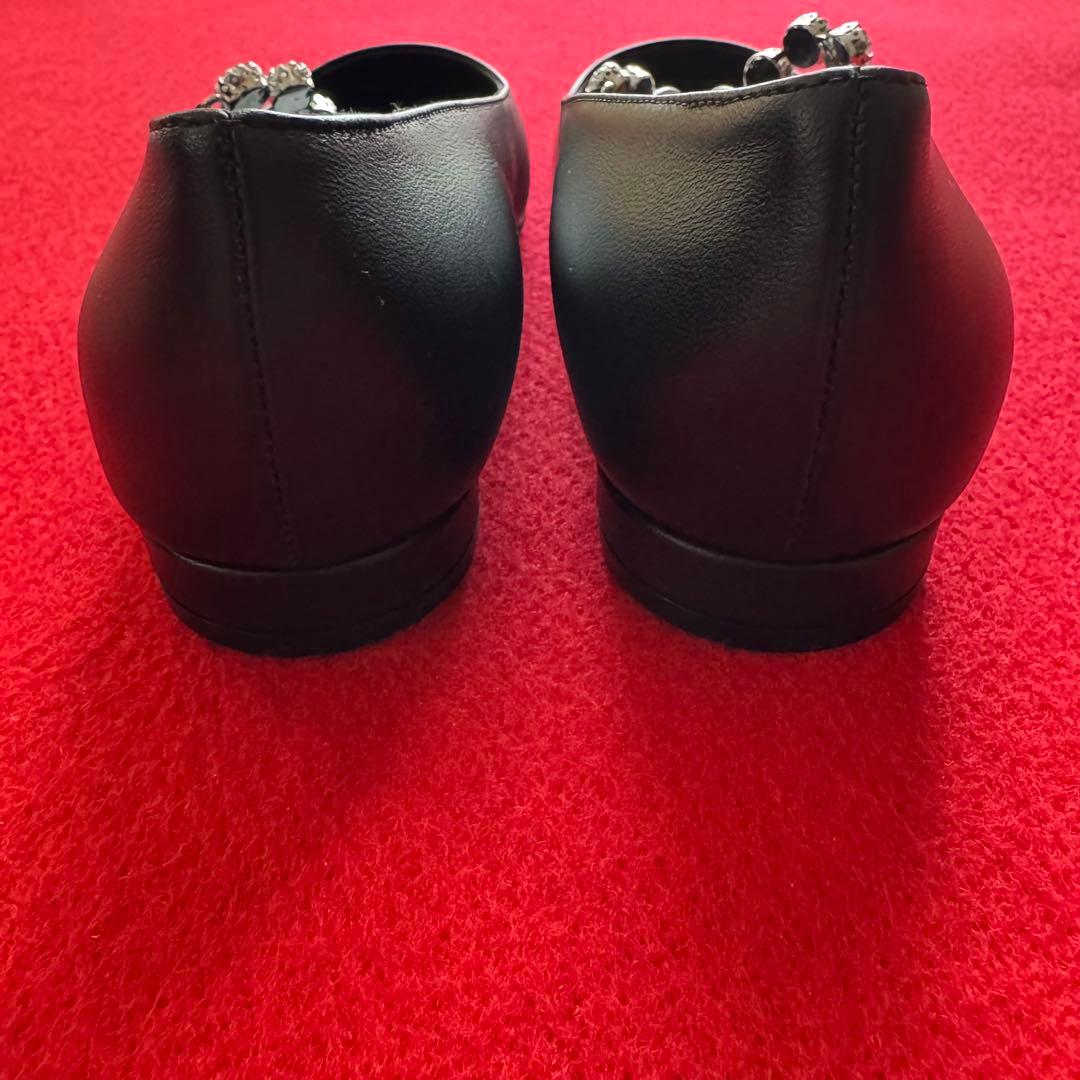 未使用品　sergio rossi ビジュー付きフラット 37 黒 クリスマス