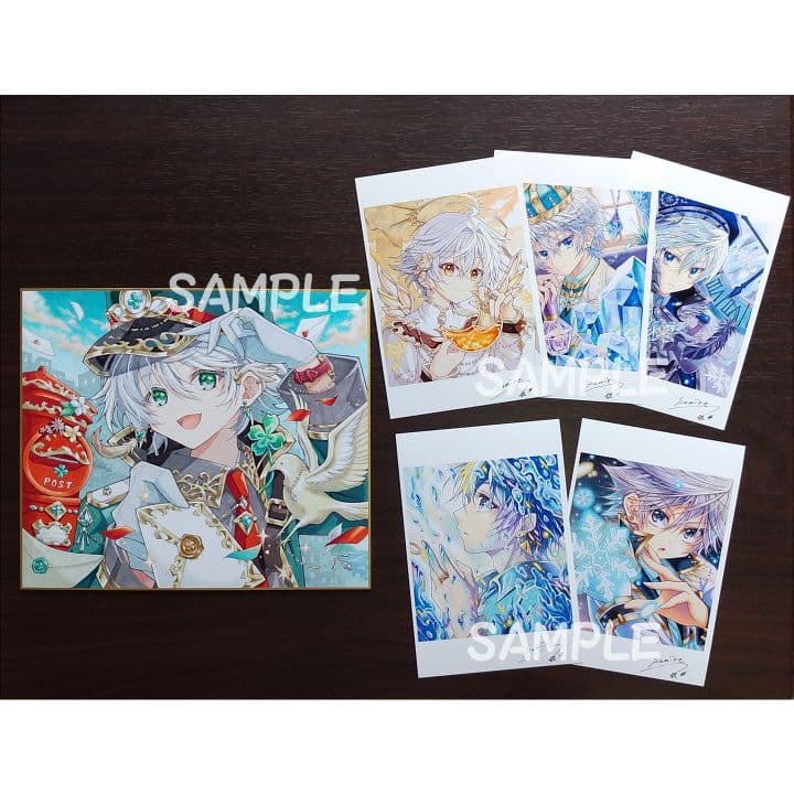 手描きイラスト色紙＆ポストカード5枚セット【Postman】原画/オリジナル