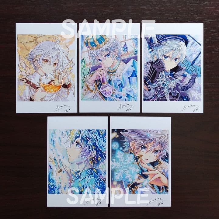 手描きイラスト色紙＆ポストカード5枚セット【Postman】原画/オリジナル