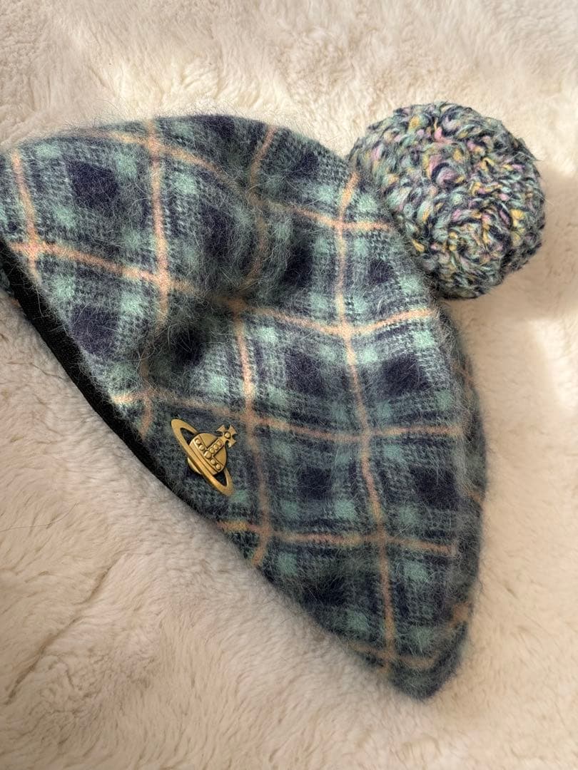 Vivienne Westwood グリーン系 ボンボン チェック柄ベレー帽
