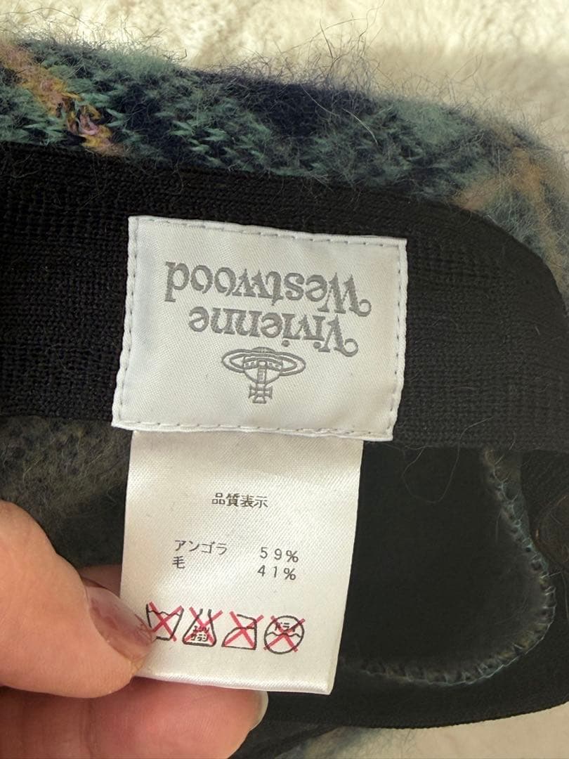 Vivienne Westwood グリーン系 ボンボン チェック柄ベレー帽