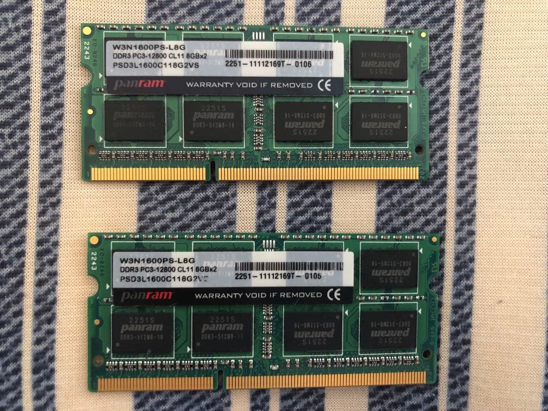 CFD Panram製8GB DDR3Lメモリモジュール 2枚セット