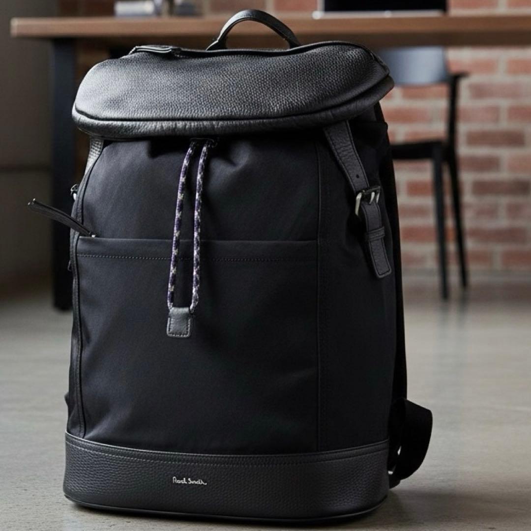 人気✨ポールスミス　バックパック　ブラック　レザーXナイロン