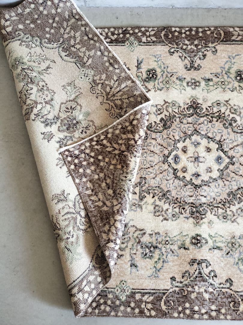 【はるさん専用】クリームとブラウンのトルコラグ　石田ゆり子さん　No.608