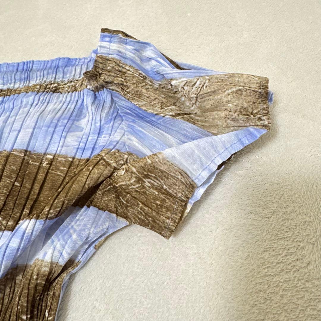 極美品✨PLEATS PLEASE プリーツ　半袖　オフショル　水色　ブラウン