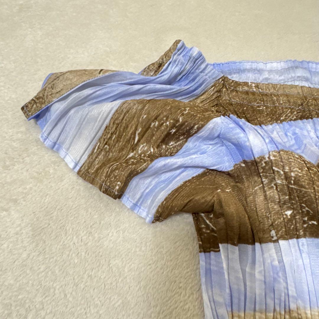 極美品✨PLEATS PLEASE プリーツ　半袖　オフショル　水色　ブラウン