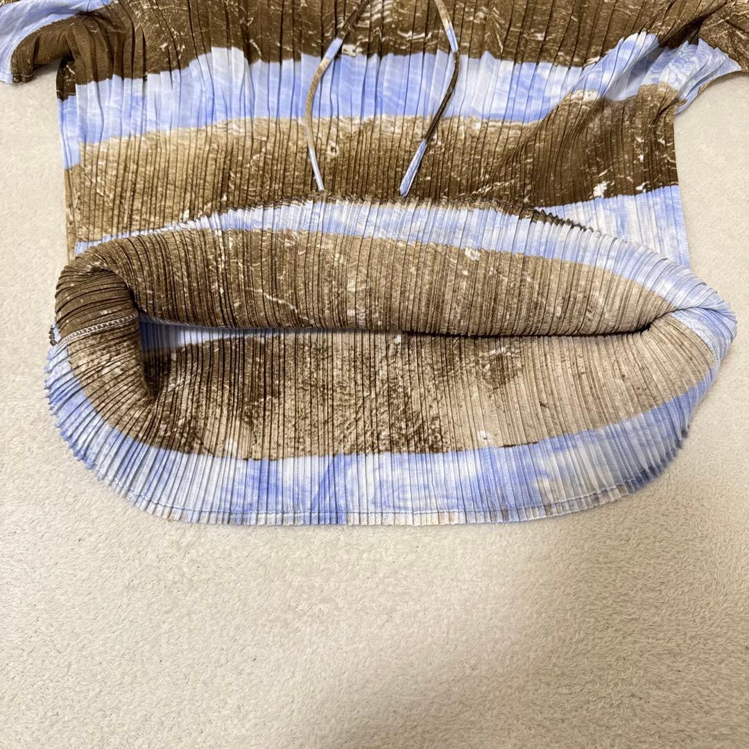 極美品✨PLEATS PLEASE プリーツ　半袖　オフショル　水色　ブラウン