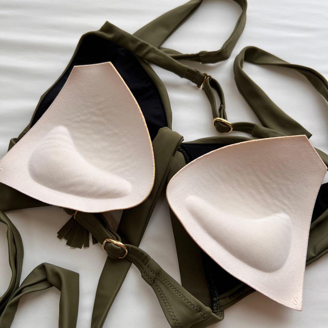 に*ゃ様 衛生面◎ 三愛水着 ナチュラルアップブラ ビキニ エスニック柄 カーキ