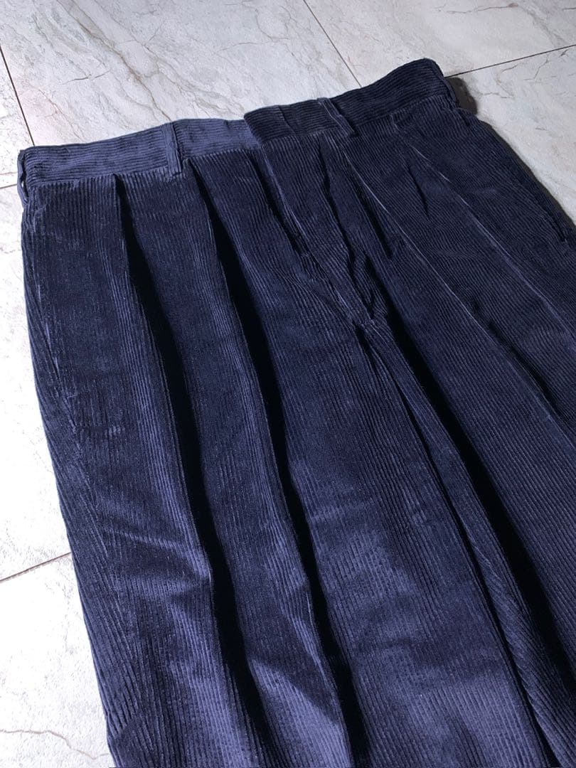 80s ブルックスブラザーズ 2タック 太畝 ワイド コーデュロイパンツ 紺