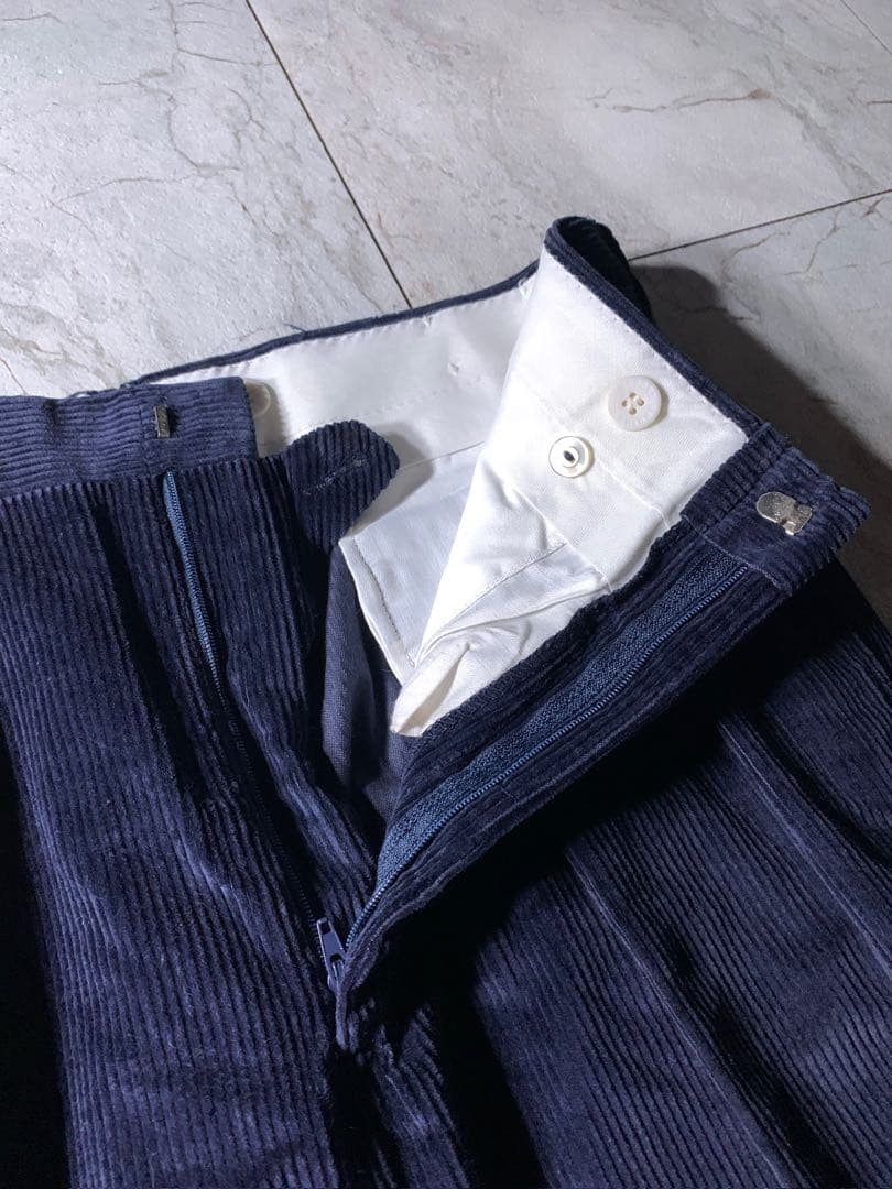 80s ブルックスブラザーズ 2タック 太畝 ワイド コーデュロイパンツ 紺