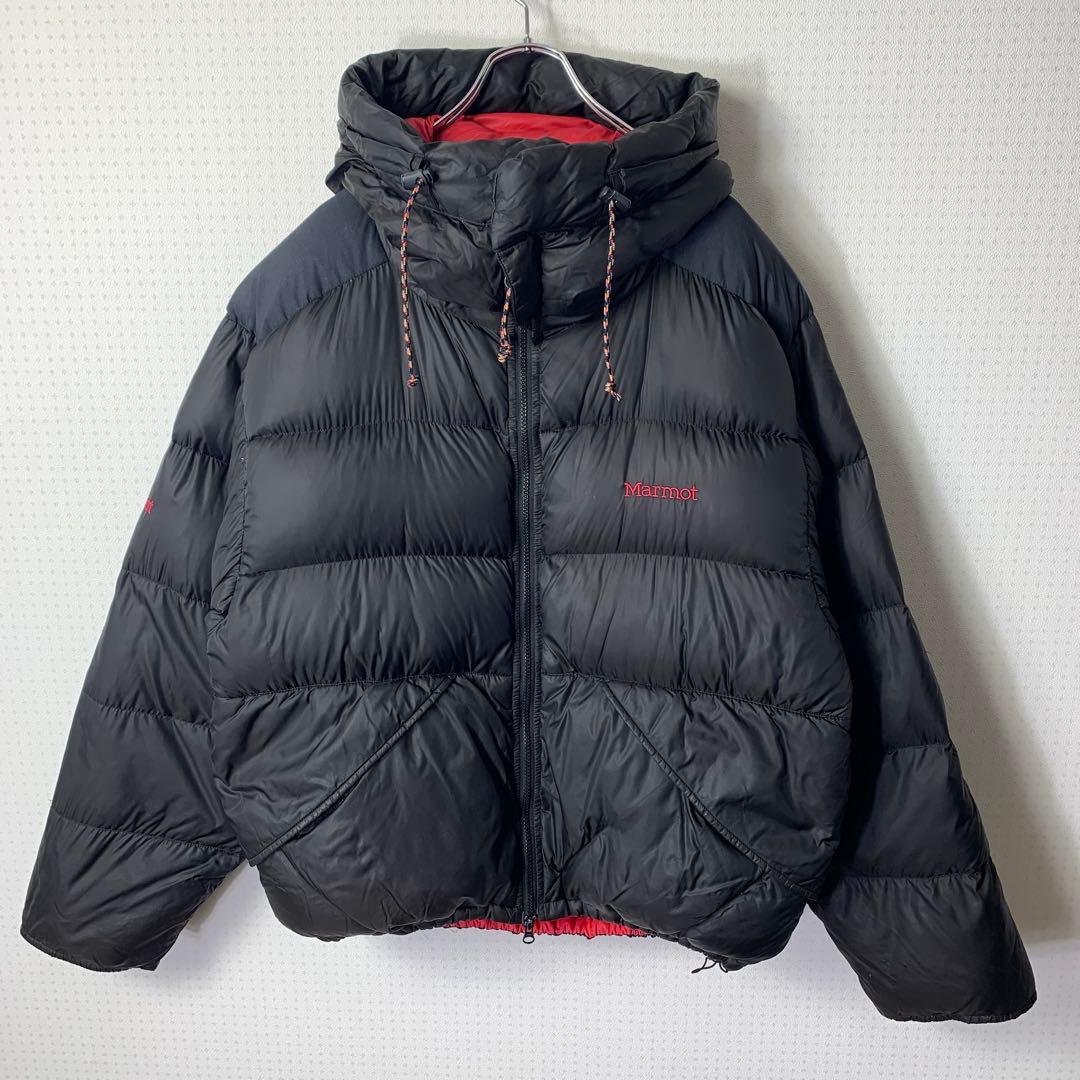 90s Marmot ダウンジャケット M パルバッド 肉厚 ブラック 刺繍ロゴ