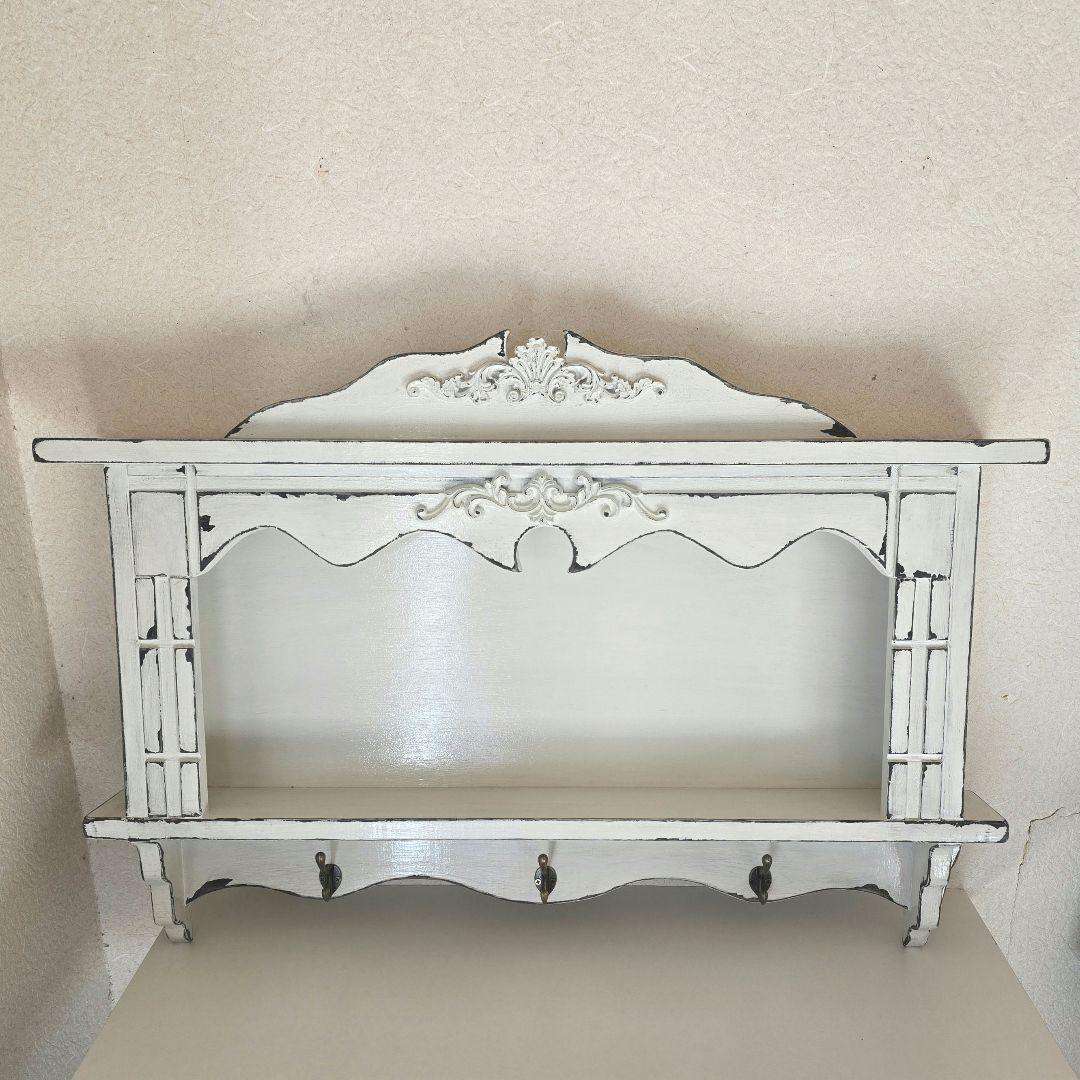 フレンチアンティークシャビー壁掛け シェルフ　ワイド768　モール　ホワイト