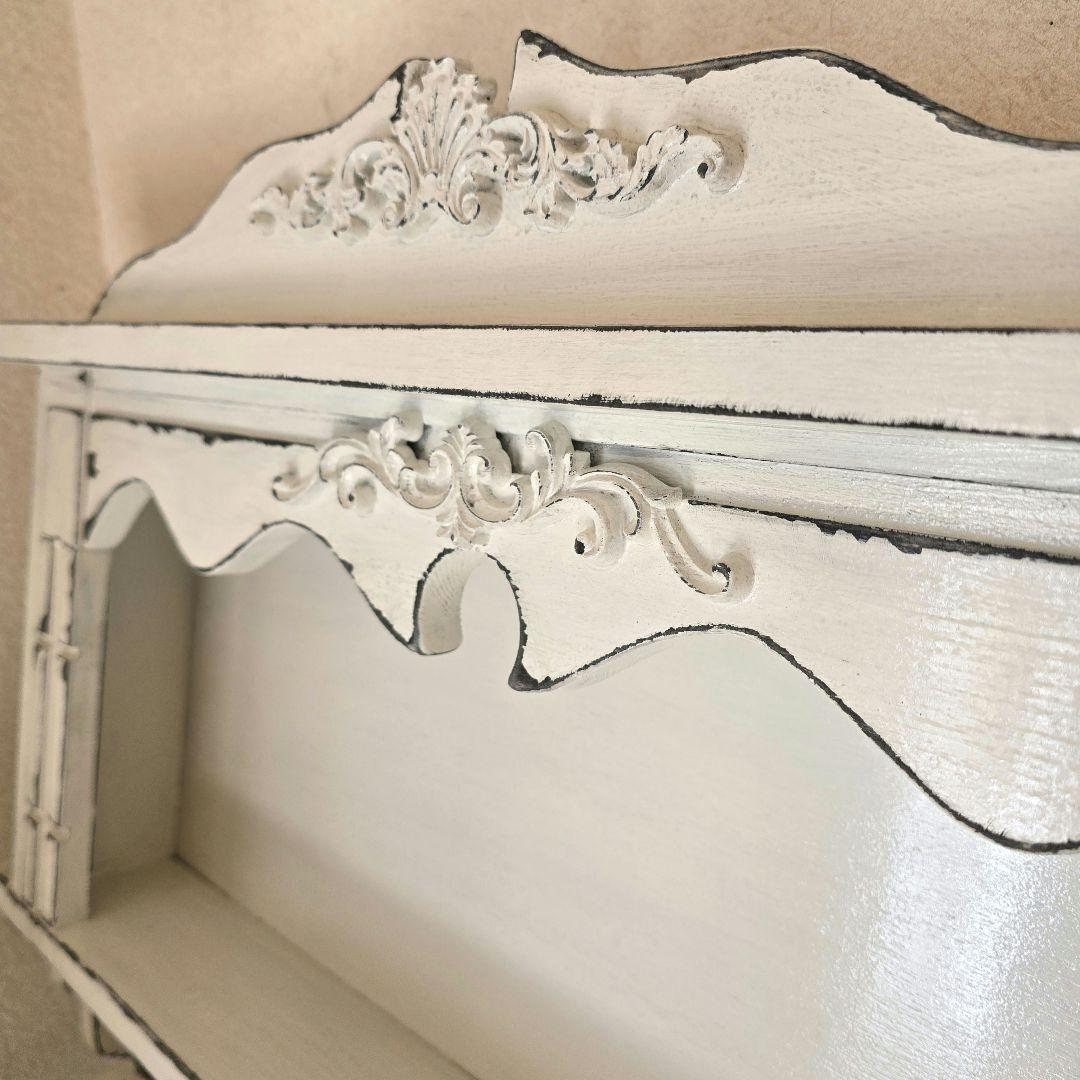 フレンチアンティークシャビー壁掛け シェルフ　ワイド768　モール　ホワイト