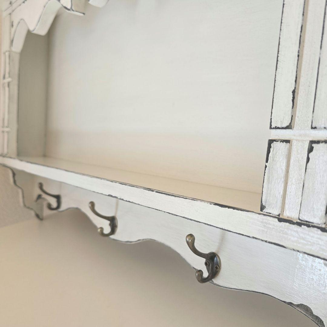 フレンチアンティークシャビー壁掛け シェルフ　ワイド768　モール　ホワイト
