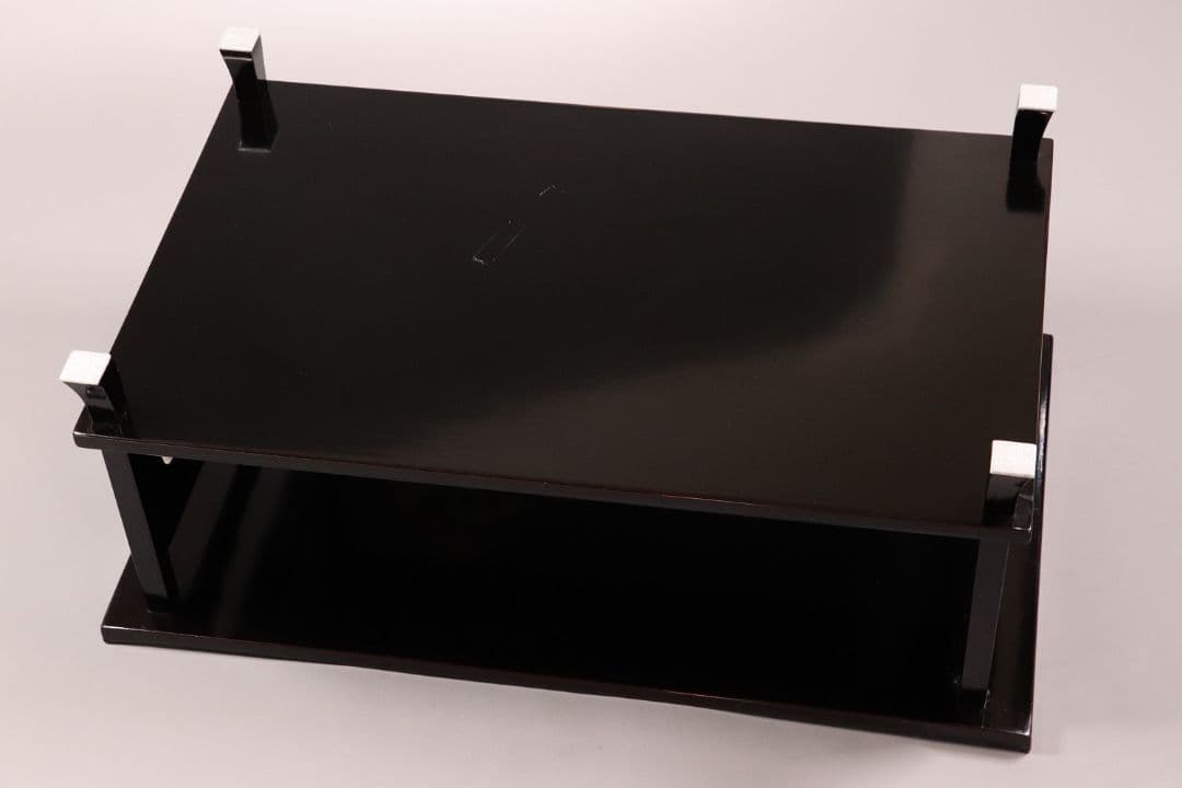 輪島塗 蒔絵師 久世宗春 山水金蒔絵 冠卓 二段卓 花台 黒塗【MA189】