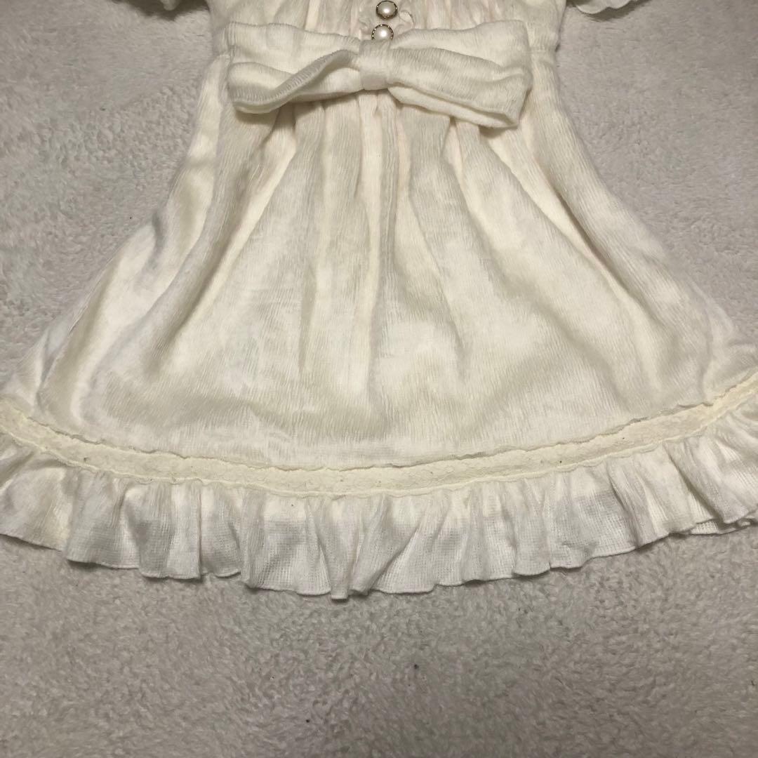 LIZ LISA ビッグリボン　オフショルニットワンピース　パールバタン　フリル