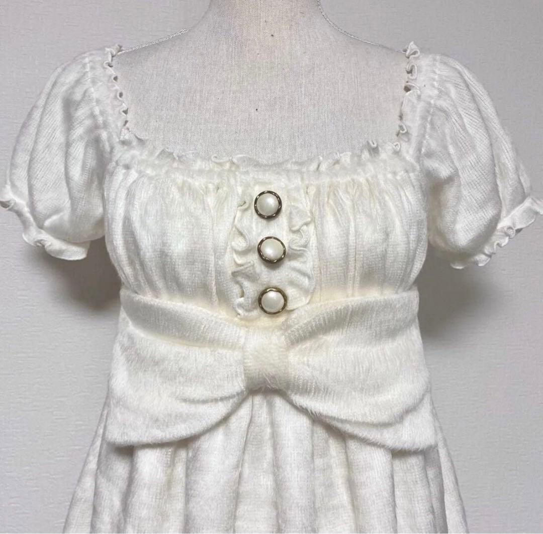 LIZ LISA ビッグリボン　オフショルニットワンピース　パールバタン　フリル