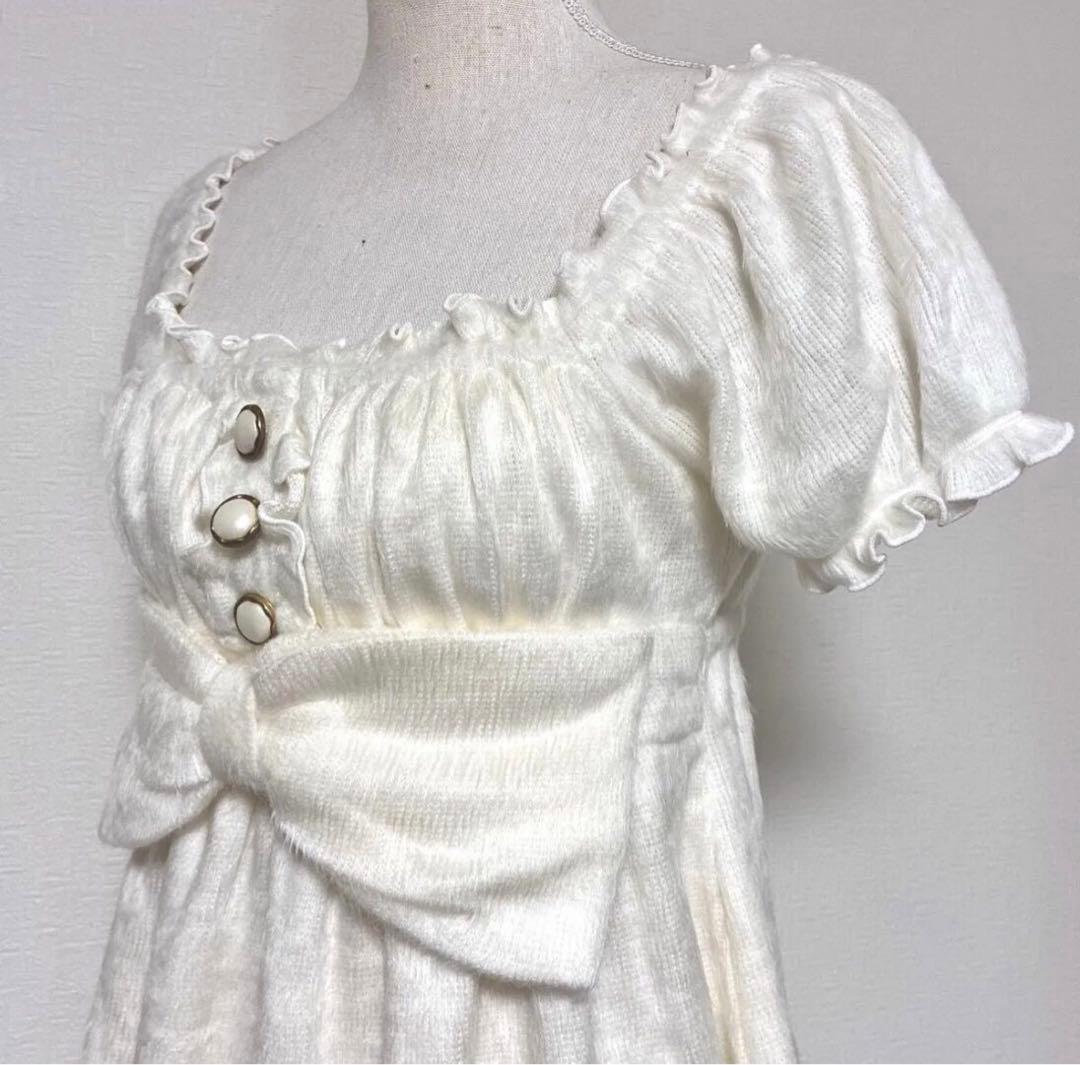 LIZ LISA ビッグリボン　オフショルニットワンピース　パールバタン　フリル