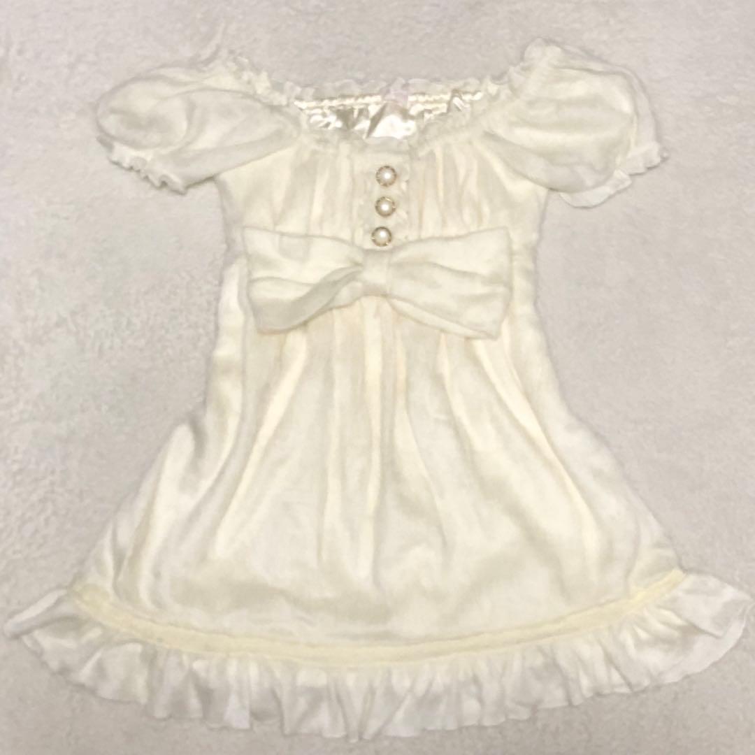 LIZ LISA ビッグリボン　オフショルニットワンピース　パールバタン　フリル