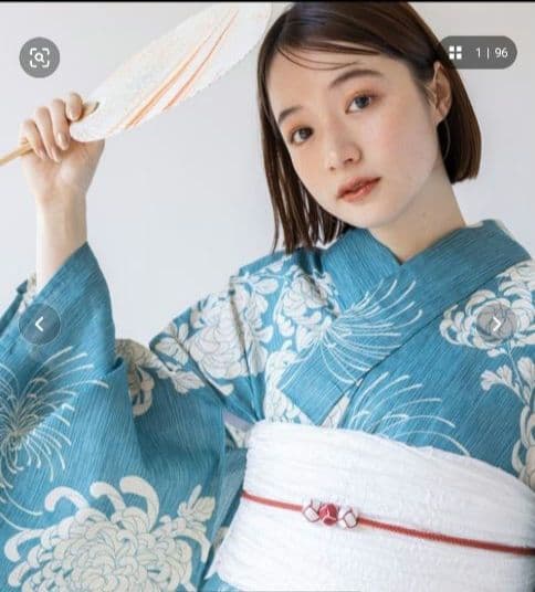 ゆかた館グレース浴衣セット（浴衣+兵児帯+下駄+腰紐2本+帯飾り）サックスブルー